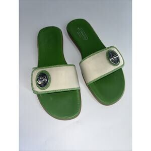 Coach Gabriella Green And Cream Turn Lock Slides. Sz 7.5 Read Description